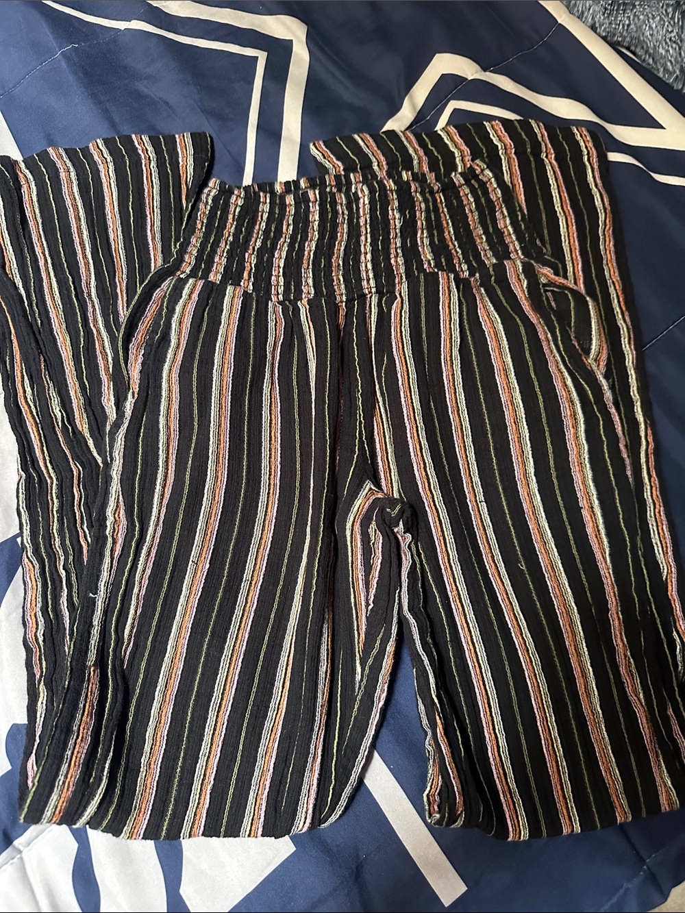 Billabong Black Wide-Leg Striped Pull-On Pants